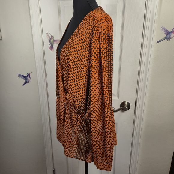 Michael Kors XL Orange & Black Animal Print Faux-Wrap Peplum Blouse - Picture 3 of 6